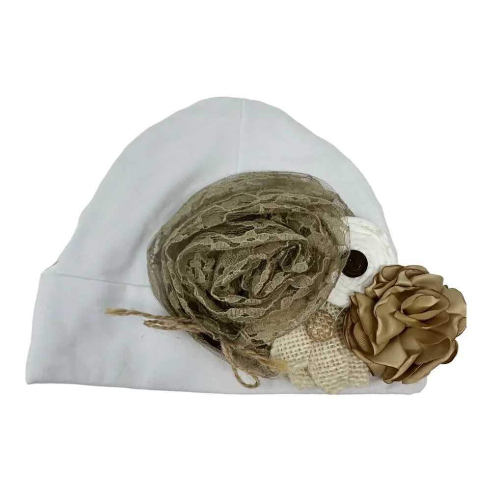 Handmade Infant Girl Beanie Hat Red White Neutral Christmas Holidays Valentines